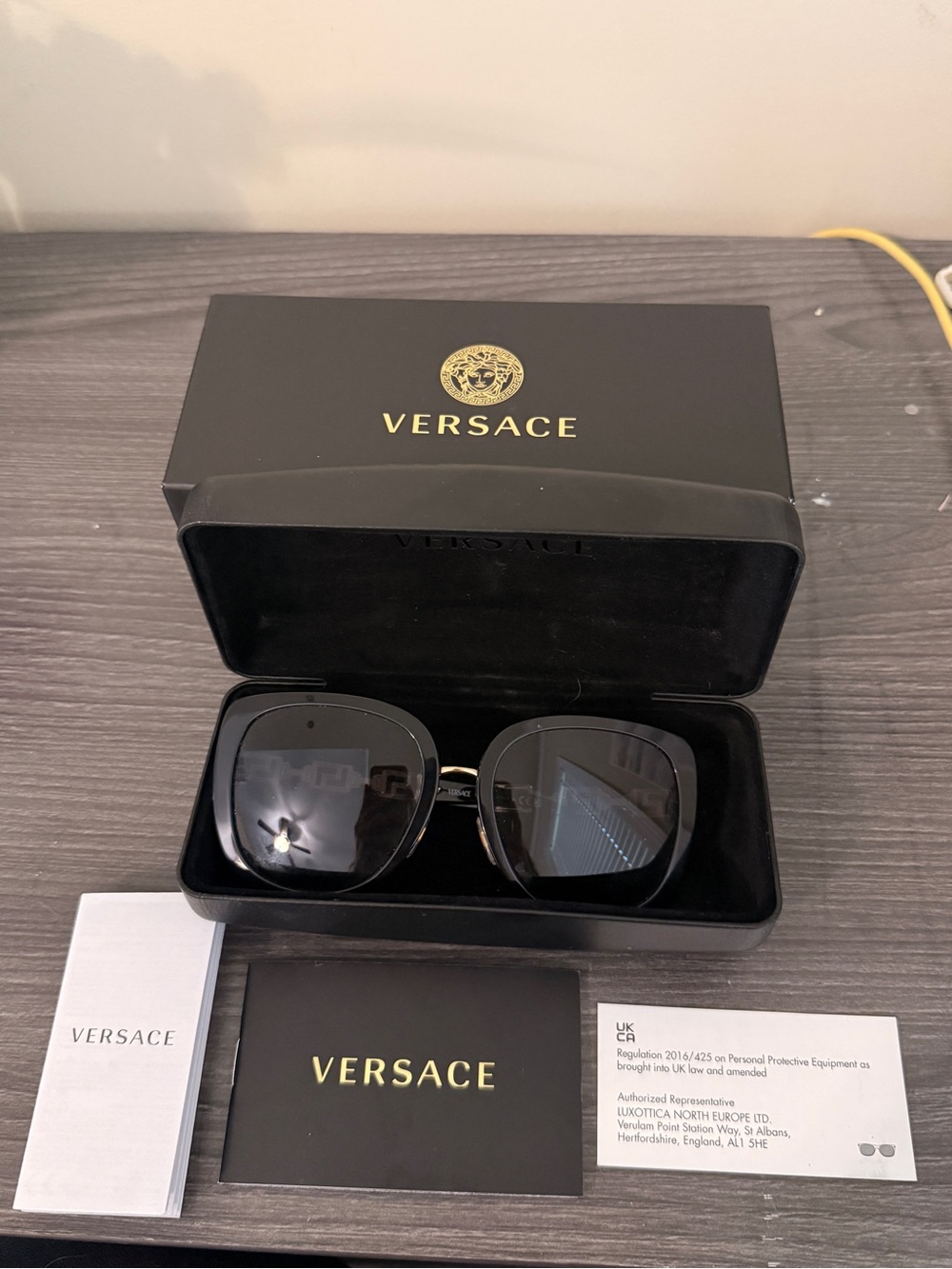 Versace Sunglasses Black Sunglasses with Gold Detailing
